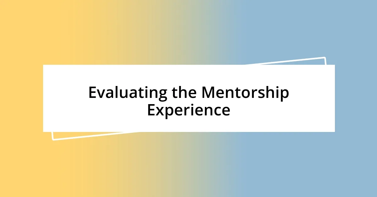 Evaluating the Mentorship Experience